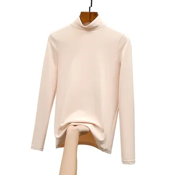 Осенне-зимняя бархатная базовая рубашка с круглым вырезом и полуприлегающим воротом для женщин с бархатом и толстым воротником, теплая одежда T1227