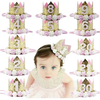 Головные уборы на День рождения для маленьких девочек, 1 2 3 4 5 6 7 8 9 лет, шапочка с короной принцессы на день рождения, украшения для вечеринок, сувениры для детей, повязка на голову