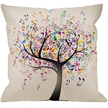 Квадратная подушка в виде дерева, наволочка для подушки с абстрактными музыкальными нотами, наволочки из хлопка и льна в виде дерева, декоративные наволочки для дома