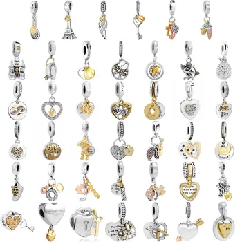 Серебро 925 Пробы, Золото, Эйфелева башня, Семейные корни, подпись, Ключ от моего сердца, Подвеска-замок, Шарм, Браслет Pandora, Ювелирные изделия