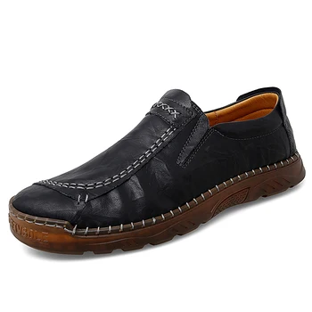Sapatos casuais de couro feitos à mão dos homens macios sapatos de homem confortável sapatos de couro mocassins quente sapatos