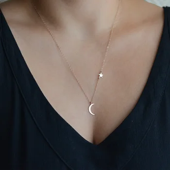 Ювелирные изделия для женщин, простое универсальное ожерелье с медной подвеской в виде Луны и звезды, Короткое ожерелье-чокер на ключицу, Изысканная мода 2022