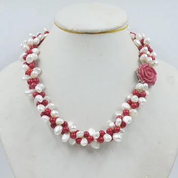 Ожерелье из натурального белого жемчуга в стиле барокко 8 мм/натурального красного коралла. Роскошные женские свадебные украшения 20”