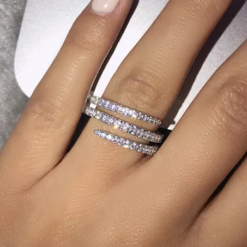 Элегантное Милое 3-х круглое кольцо серебристого цвета с блестящим цирконием для женщин, модное Обручальное кольцо, ювелирные аксессуары