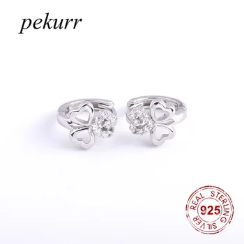Pekurr Серьги-кольца из стерлингового Серебра 925 пробы с цирконом в форме сердца и листьями Клевера Для женщин, Креативные серьги, Изысканные Модные украшения
