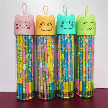 Оптовая продажа с фабрики детских канцелярских принадлежностей для детского сада с карандашом-ластиком 30 Cartoon Pencil Barrel Hb Pencil Set