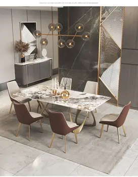 Обеденный стол из светлого каменного сланца, экстравагантный современный простой высококачественный дизайнерский обеденный стол Pandora из роскошного камня