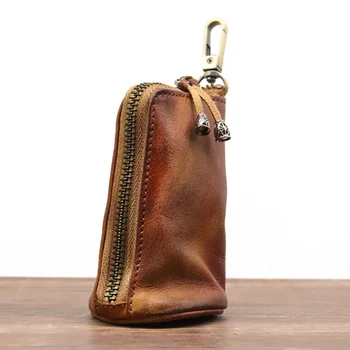 Новый верхний слой из воловьей кожи растительного дубления, ретро-сумка для ключей, мужская поясная сумка, изготовленная из старой воловьей кожи, сумка для ключей