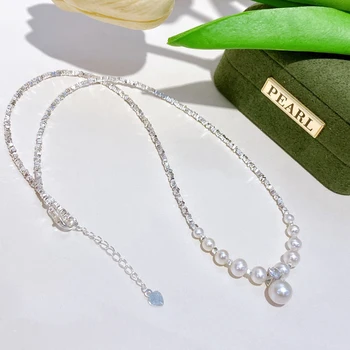 Модное жемчужное ожерелье Smile Drop из стерлингового серебра 925 пробы с градиентным дизайном, 3-9 мм Aurora, супер яркий натуральный пресноводный жемчуг