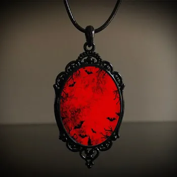 Полумесяц, Ночь Ведьмы, готическое ожерелье с летучей мышью-вампиром, подарок для вечеринки в честь Хэллоуина, черная кожаная веревочная цепочка, женское удушающее кольцо