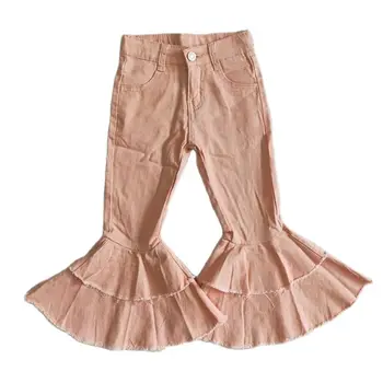 E12-28 Одежда для маленьких девочек, Розовые Джинсы, Джинсовые брюки, Милые Весенние расклешенные Брюки, Повседневная Стильная Одежда
