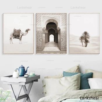 Дверь в Марокко, Верблюжья пустыня, Кокосовая пальма, Настенное искусство, холст, живопись, плакаты на скандинавскую тему и принты, настенные панно для декора гостиной