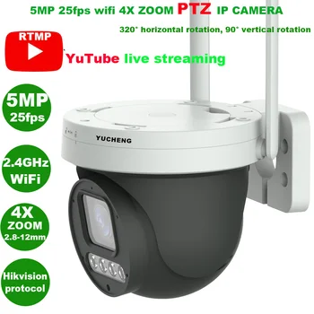 5MP wifi POE YouTube прямая трансляция с автоматическим отслеживанием человека PTZ IP Камера RTMP Протокол Hikvision 256SD TF карта 30M IR