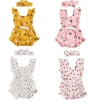 Citgeett/ Летний комбинезон с оборками для новорожденных девочек, солнцезащитный костюм с цветочным принтом, комбинезоны, повязка на голову, одежда из 2 предметов