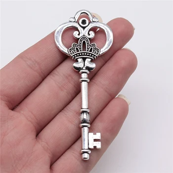 3шт Подвески Lucky Key Opener 83x32 мм Подвески из античной бронзы серебряного цвета Поделки своими руками Изготовление тибетских ювелирных изделий ручной работы