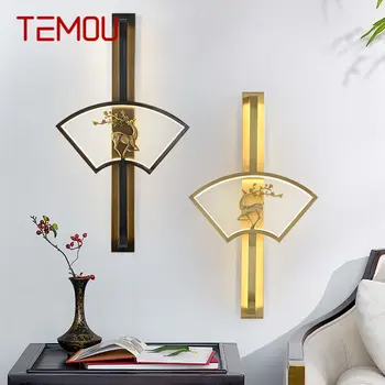 Современный настенный светильник TEMOU, светодиодный Винтажный латунный креативный веерообразный светильник-бра с оленем для домашнего декора гостиной спальни