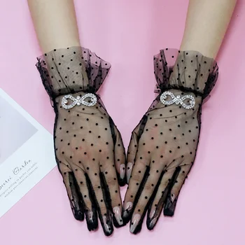 Сексуальные Прозрачные перчатки в горошек с черно-белой сеткой из Тюля, Летние Солнцезащитные Тонкие Короткие перчатки, Вечерние Танцевальные платья, перчатки