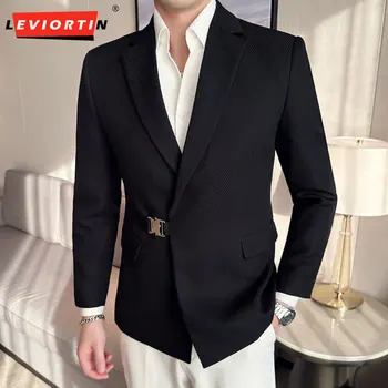 Высококачественные летние Тонкие куртки-блейзеры для мужчин, одежда 2023, модный дизайн с пряжкой, Приталенный Повседневный костюм, пальто, Смокинг, Формальный 4XL