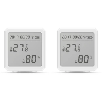 2шт Tuya Smart Wifi Датчик температуры влажности Внутренний гигрометр Термометр с ЖК-дисплеем Датчик тревоги