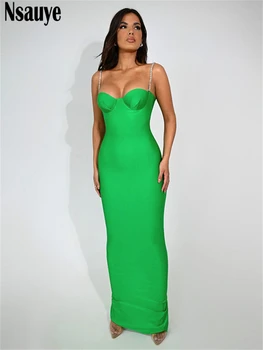Nsauye 2023, Длинное летнее зеленое элегантное клубное платье без рукавов для женщин, облегающее вечернее сексуальное платье Макси с открытыми плечами