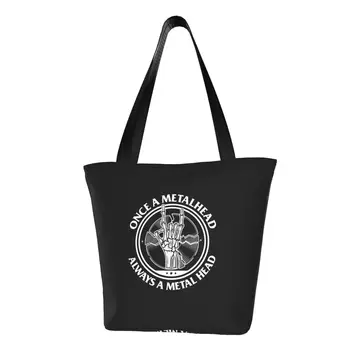 Подарочная хозяйственная сумка со скелетом из хеви-метала, женская холщовая сумка через плечо, прочные сумки для покупок в продуктовых магазинах