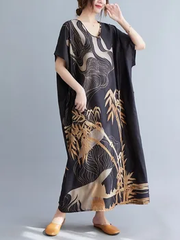 Атласные винтажные платья большого размера с коротким рукавом Для женщин, повседневное Свободное Длинное Летнее пляжное платье, женская элегантная одежда 2023 Vestidos