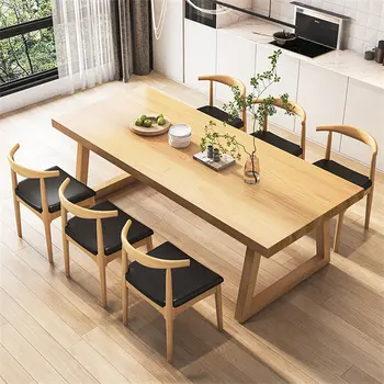Обеденный стол из массива дерева в японском стиле Мебель для столовой в скандинавском стиле для маленькой квартиры Сочетание обеденного стола и стула
