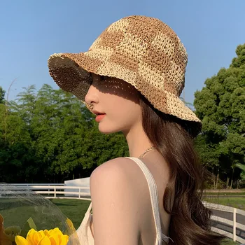 Складная соломенная шляпа, женская летняя шляпа для пикника, солнцезащитный козырек, праздничная крутая шляпа, приморская пляжная шляпа, летние шляпы Tide, Оптовые продажи