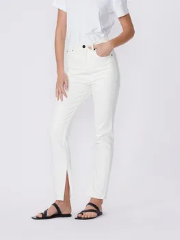 Весенне-летние женские белые джинсы с разрезом по низу, модные универсальные женские брюки с застежкой-молнией 2023, Новые джинсовые брюки с высокой талией