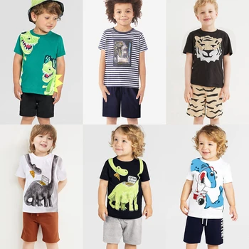 Летний комплект с 3D динозавром для мальчиков, хлопковые футболки с героями мультфильмов и короткие штаны, детская одежда из 2 предметов, костюмы, новые модные наряды