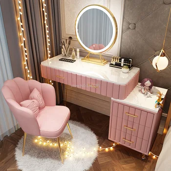 Туалетный столик LED HD Smart Зеркало для макияжа, Мраморный Туалетный столик, Современный Минималистичный шкаф для хранения в спальне, Туалетный столик с выдвижными ящиками