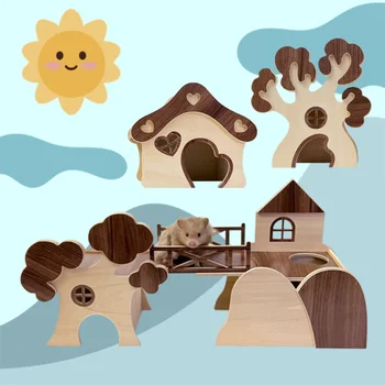 Серия Fairy Tale Town Деревянный Домик для Хомяка Платформа для хомяка Клетка для хомяка Принадлежности для ландшафтного дизайна Убежище для Хомяка Гнездо для хомяка