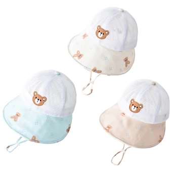 Детская сетчатая шляпа с мультяшным медведем, дышащая кепка-ведро, Защитная панама для мальчика и девочки, Унисекс, милая шляпа Рыбака