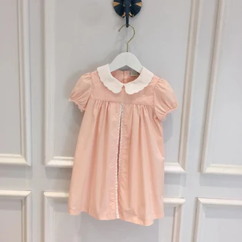 2022 Новая весна и лето Новое розовое платье для девочек в западном стиле Модные платья с короткими рукавами для девочек Princess Vestidos