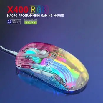 Новая проводная прозрачная игровая мышь с RGB подсветкой, регулируемая по USB, 12800 точек на дюйм, 7-клавишная мышь для макропрограммирования для портативных ПК-геймеров.