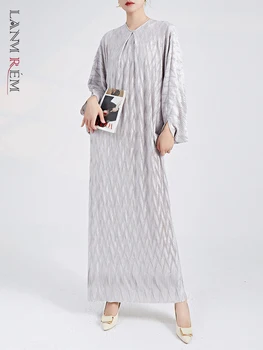 LANMREM Высококачественное Плиссированное платье для женщин С V-образным вырезом и рукавами 