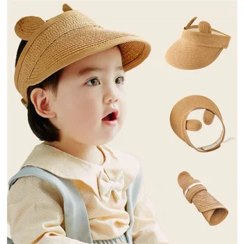 Детская соломенная шляпа в корейском стиле, Летняя шляпа для девочек, Детская Прогулочная Шляпа от солнца, Складная Соломенная шляпа для рыбалки, Детский рыбак