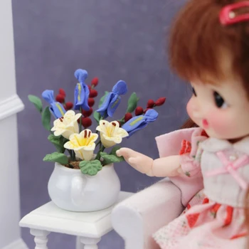 Кукольный дом, миниатюрные цветы 1: 12, Бонсай, Мини-цветы в горшках, Искусственное Сказочное садовое украшение, Мини-цветы в горшках