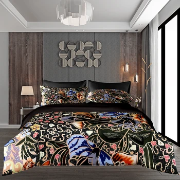 Комплект постельных Принадлежностей в стиле Ретро Queen Size, Черный Пододеяльник Для Спальни 210x210, Высококачественное Домашнее Гладкое Мягкое Стеганое Одеяло Super King