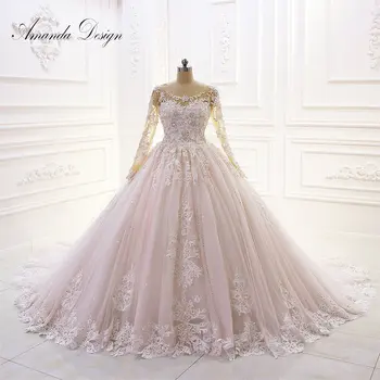 Свадебное платье Amanda Design robe de mariage с кружевной аппликацией с длинным рукавом, розовое свадебное платье