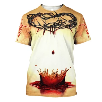 Мужская футболка с 3D-принтом католического христианина, круглый вырез, короткий рукав, повседневный стиль, Большой топ, лето, Пасха