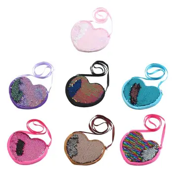 Сумочка с пайетками в форме сердца для девочек, мини-сумка через плечо, кошелек для монет, детские сумки Cros