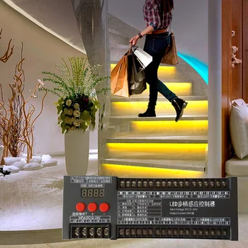 Светодиодный лестничный Контроллер 36-Канальный 12 В 24 В Мощность Двойной Датчик Движения Лестничный Светильник Stairway Sense Step для Светодиодной ленты lamp Staircase