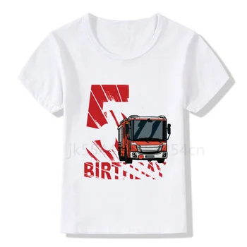 Детская футболка с номером дня рождения пожарного 2-8, футболка с пожарной машиной для мальчиков, футболки с поездом для мальчиков, рубашки для мальчиков-строителей