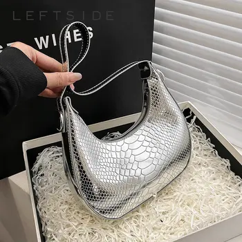 Змеевидные маленькие сумки через плечо для женщин 2023, роскошные дизайнерские серебряные модные сумки, трендовая кожаная сумка для подмышек, женская сумка