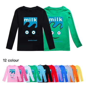 Новая игра, футболка с молоком, кофе и телевизором, Стильная удобная одежда для детей, хлопковая футболка с длинными рукавами для мальчиков, повседневные топы для девочек