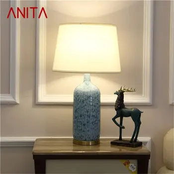 Керамическая Настольная лампа ANITA, Медный светодиодный Стол с современным роскошным рисунком для дома