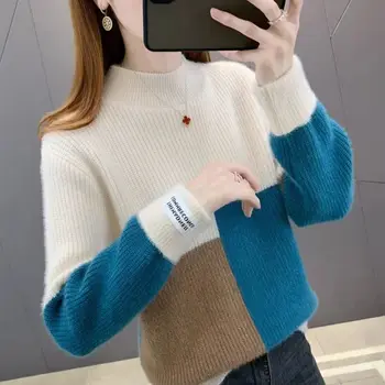 Пуловеры 2023, зимний свитер с полувысоким вырезом в тон, женский свободный свитер снаружи, сетчатая красная взрывная нижняя рубашка, топ