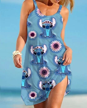 Летнее женское сексуальное пляжное платье с рисунком Диснея, 3D-печать, платье-камзол, ретро-пляжная одежда, модное вечернее платье