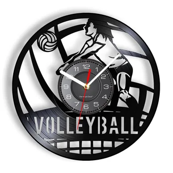 Волейбол Винтажная виниловая пластинка Настенные часы Активный отдых Волейбол Спорт Современные настенные часы Резная виниловая пластинка Арт Подарок спортсмена